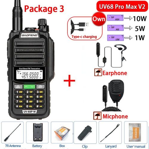 Baofeng-Talkie Walperfor tanche,haute puissance,jambon CB,radio,mise  niveau de UV9R UV5R Pro UV16 UV82 MAX,porte de 50km,UV68 Pro Max V2,2023 - Type V2 Black 3-Usb plug