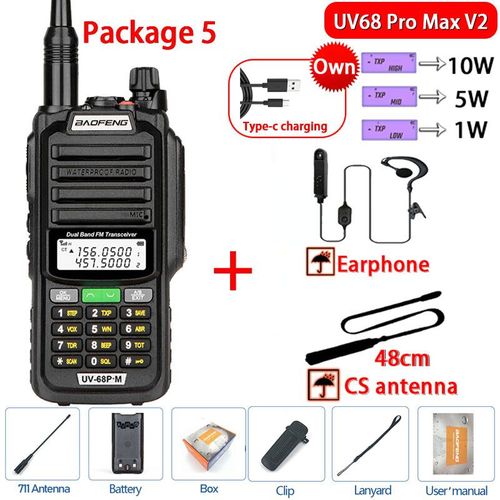 Baofeng-Talkie Walperfor tanche,haute puissance,jambon CB,radio,mise  niveau de UV9R UV5R Pro UV16 UV82 MAX,porte de 50km,UV68 Pro Max V2,2023 - Type V2 Black 5-Usb plug
