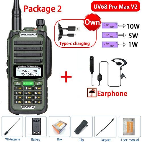 Baofeng-Talkie Walperfor tanche,haute puissance,jambon CB,radio,mise  niveau de UV9R UV5R Pro UV16 UV82 MAX,porte de 50km,UV68 Pro Max V2,2023 - Type V2 Green 2-Usb plug