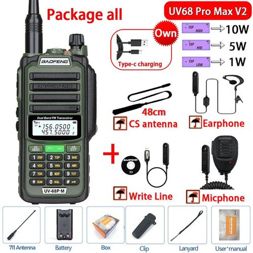 Baofeng-Talkie Walperfor tanche,haute puissance,jambon CB,radio,mise  niveau de UV9R UV5R Pro UV16 UV82 MAX,porte de 50km,UV68 Pro Max V2,2023 - Type V2 Green all-Usb plug