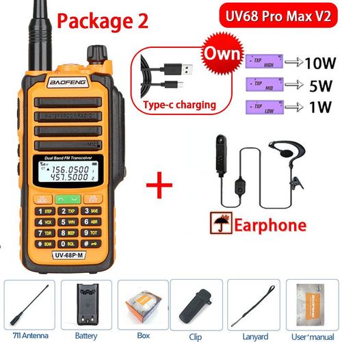 Baofeng-Talkie Walperfor tanche,haute puissance,jambon CB,radio,mise  niveau de UV9R UV5R Pro UV16 UV82 MAX,porte de 50km,UV68 Pro Max V2,2023 - Type V2 Orange 2-Usb plug