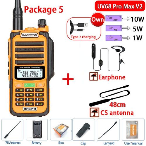 Baofeng-Talkie Walperfor tanche,haute puissance,jambon CB,radio,mise  niveau de UV9R UV5R Pro UV16 UV82 MAX,porte de 50km,UV68 Pro Max V2,2023 - Type V2 Orange 5-Usb plug