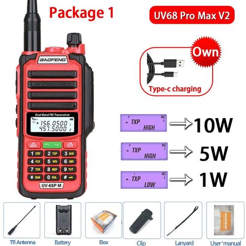Baofeng-Talkie Walperfor tanche,haute puissance,jambon CB,radio,mise  niveau de UV9R UV5R Pro UV16 UV82 MAX,porte de 50km,UV68 Pro Max V2,2023 - Type V2 Red 1-Usb plug