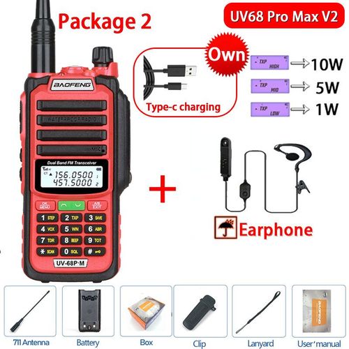 Baofeng-Talkie Walperfor tanche,haute puissance,jambon CB,radio,mise  niveau de UV9R UV5R Pro UV16 UV82 MAX,porte de 50km,UV68 Pro Max V2,2023 - Type V2 Red 2-Usb plug