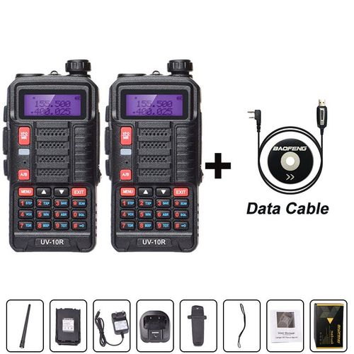 Baofeng UV 10R Professional Walperforated Talkies Haute Puissance touristes Bande 2 voies CB Ham Radio hf Transcsec VHF UHF BF UV-10R - Type Black-Add Data Cable-EURO