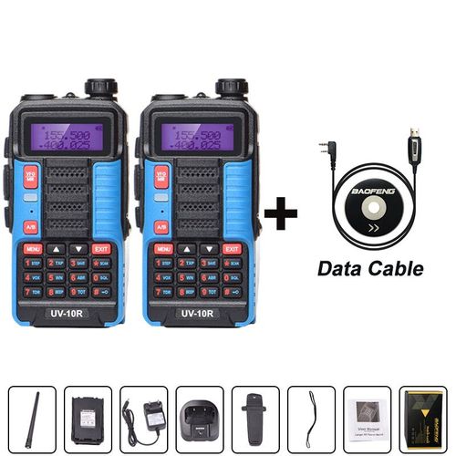 Baofeng UV 10R Professional Walperforated Talkies Haute Puissance touristes Bande 2 voies CB Ham Radio hf Transcsec VHF UHF BF UV-10R - Type DBlue-Add Data Cable-EURO