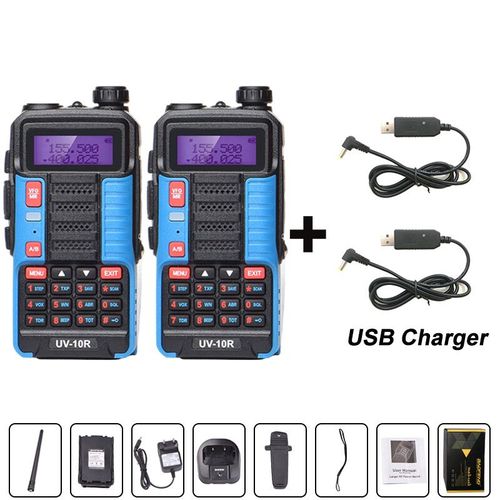 Baofeng UV 10R Professional Walperforated Talkies Haute Puissance touristes Bande 2 voies CB Ham Radio hf Transcsec VHF UHF BF UV-10R - Type DBlue-Add USB Charge-EURO