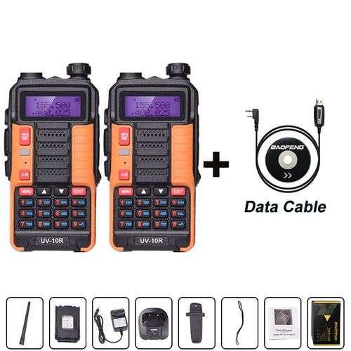 Baofeng UV 10R Professional Walperforated Talkies Haute Puissance touristes Bande 2 voies CB Ham Radio hf Transcsec VHF UHF BF UV-10R - Type Ora-Add Data Cable-EURO