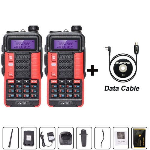 Baofeng UV 10R Professional Walperforated Talkies Haute Puissance touristes Bande 2 voies CB Ham Radio hf Transcsec VHF UHF BF UV-10R - Type Red-Add Data Cable-EURO