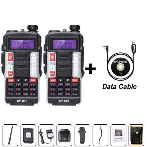Baofeng UV 10R Professional Walperforated Talkies Haute Puissance touristes Bande 2 voies CB Ham Radio hf Transcsec VHF UHF BF UV-10R - Type Sil-Add Data Cable-EURO