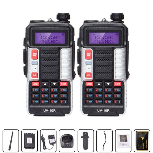 Baofeng UV 10R Professional Walperforated Talkies Haute Puissance touristes Bande 2 voies CB Ham Radio hf Transcsec VHF UHF BF UV-10R - Type Silver-Standard-EURO