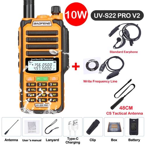 Baofeng UV S22 PRO V2 IP68 talkie-walkie tanche double bande 136-174/400-520MHz Radio amateur amliore de UV9R UV5R Pro porte 50KM - Type V2 Orange 7-Usb plug