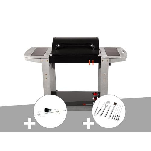 Barbecue  charbon Indiana + Kit tournebroche + Malette 8 accessoires