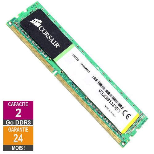 Barrette Mmoire 2Go RAM DDR3 Corsair VS2GB1333D3 DIMM PC3-10600U 1333MHz 1Rx8