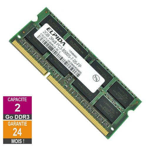 Barrette Mmoire 2Go RAM DDR3 Elpida EBJ21UE8BASA-AE-E SO-DIMM PC3-8500 1066MHz 2Rx8