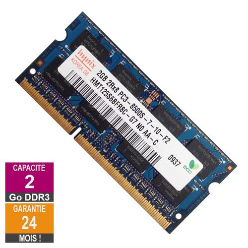 Barrette Mmoire 2Go RAM DDR3 Hynix HMT125S6BFR8C-G7 SO-DIMM PC3-8500 1066MHz 2Rx8