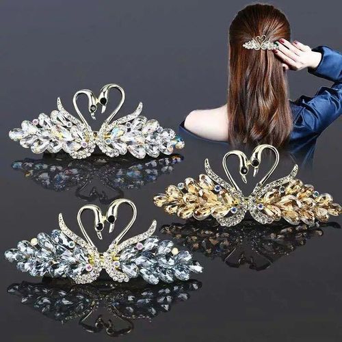 Barrettes  Cheveux Pour Femmes, Design Cygne, Strass En Cristal, Mode Franaise, Porte-Queue De Cheval