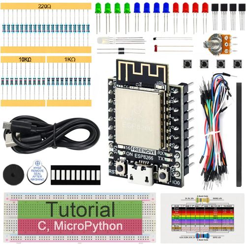 Basic Starter Kit for ESP8266 (Included),32-bit 160 MHz Mini Microcontroller,Onboard Wi-FI,Python C Code,340-Page Detailed Tutorial,140 Items,50 Projects
