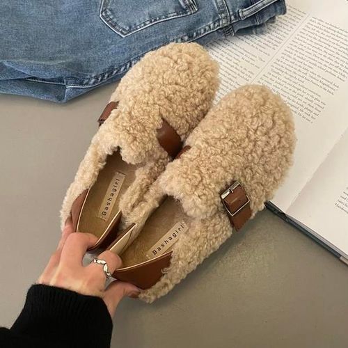 Baskets  Bout Rond Pour Femmes,Chaussures En Cuir Blanc,Mocassins  Enfiler,Fourrure Douce,Loisirs D'hiver Basic Sl - 40