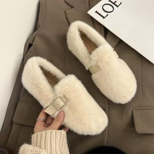 Baskets  Bout Rond Pour Femmes,Chaussures En Cuir Blanc,Mocassins  Enfiler,Fourrure Douce,Loisirs D'hiver Basic Sl - 38