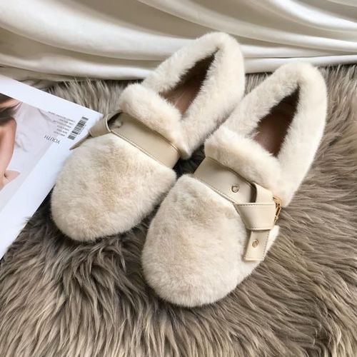 Baskets  Bout Rond Pour Femmes,Chaussures En Cuir Blanc,Mocassins  Enfiler,Fourrure Douce,Loisirs D'hiver Basic Sl - 35