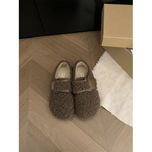 Baskets  Bout Rond Pour Femmes,Chaussures En Cuir Blanc,Mocassins  Enfiler,Fourrure Douce,Loisirs D'hiver Basic Sl - 38