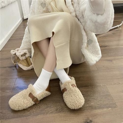 Baskets  Bout Rond Pour Femmes,Chaussures En Cuir Blanc,Mocassins  Enfiler,Fourrure Douce,Loisirs D'hiver Basic Sl - 38