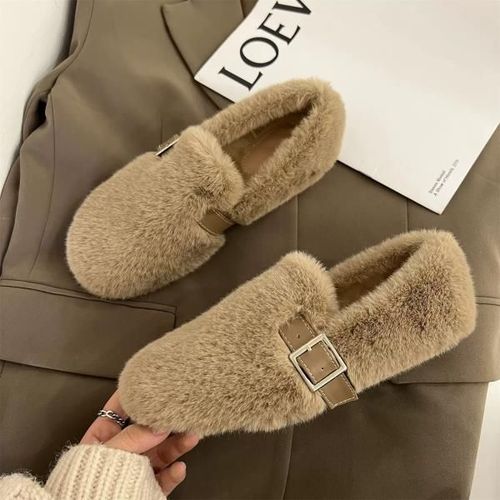 Baskets  Bout Rond Pour Femmes,Chaussures En Cuir Blanc,Mocassins  Enfiler,Fourrure Douce,Loisirs D'hiver Basic Sl - 38