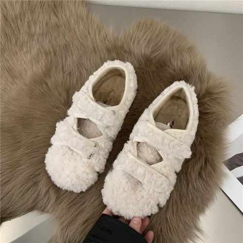 Baskets  Bout Rond Pour Femmes,Chaussures En Cuir Blanc,Mocassins  Enfiler,Fourrure Douce,Loisirs D'hiver Basic Sl - 37