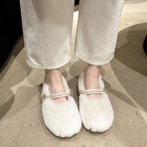 Baskets  Bout Rond Pour Femmes,Chaussures En Cuir Blanc,Mocassins  Enfiler,Fourrure Douce,Loisirs D'hiver Basic Sl - 38