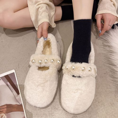 Baskets  Bout Rond Pour Femmes,Chaussures En Cuir Blanc,Mocassins  Enfiler,Fourrure Douce,Loisirs D'hiver Basic Sl - 38