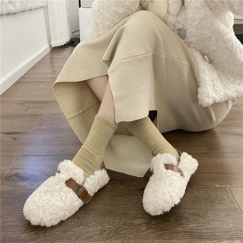 Baskets  Bout Rond Pour Femmes,Chaussures En Cuir Blanc,Mocassins  Enfiler,Fourrure Douce,Loisirs D'hiver Basic Sl - 37