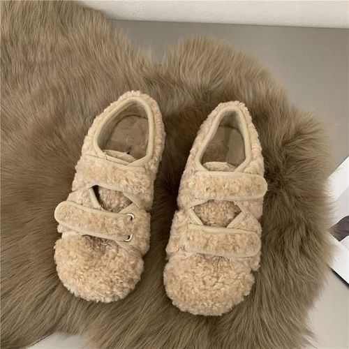 Baskets  Bout Rond Pour Femmes,Chaussures En Cuir Blanc,Mocassins  Enfiler,Fourrure Douce,Loisirs D'hiver Basic Sl - 40