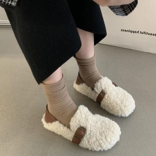 Baskets  Bout Rond Pour Femmes,Chaussures En Cuir Blanc,Mocassins  Enfiler,Fourrure Douce,Loisirs D'hiver Basic Sl - 38
