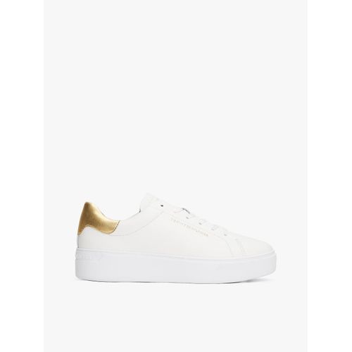 Baskets Compenses En Cuir  Logo Mtallis Essential Platform Court Sneaker/White/Gold - 40