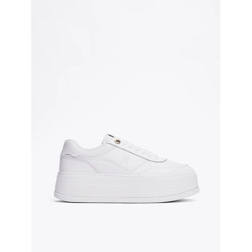 Baskets Compenses En Cuir Platform Lux Court Sneaker/White - 41