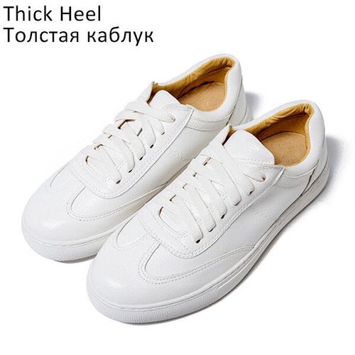 Baskets En Cuir Pour Femmes,Chaussures Blanches  Plateforme,Dcontractes, Lacets,Grande Taille,Chaussures De Conduite,Printemps-Automne