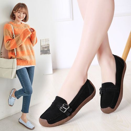 Baskets En Daim Et Cuir Pour Femmes,Chaussures Plates Confortables  Enfiler,Mocassins Abricot Dcontracts,Automne - 35