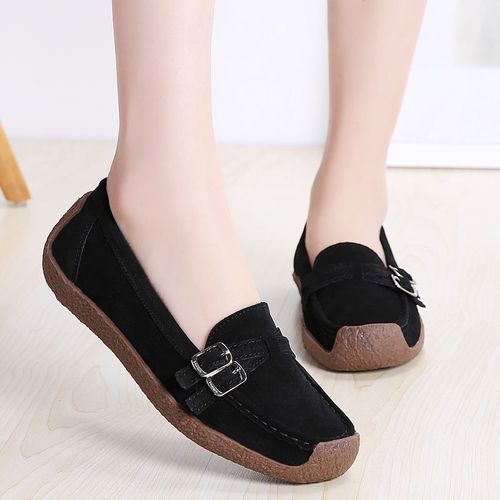 Baskets En Daim Et Cuir Pour Femmes,Chaussures Plates Confortables  Enfiler,Mocassins Abricot Dcontracts,Automne - 39