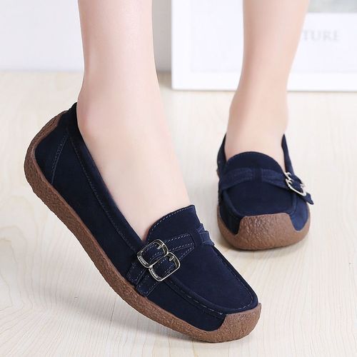 Baskets En Daim Et Cuir Pour Femmes,Chaussures Plates Confortables  Enfiler,Mocassins Abricot Dcontracts,Automne - 35