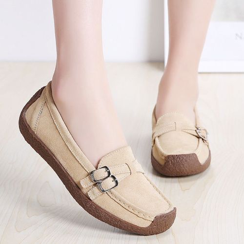 Baskets En Daim Et Cuir Pour Femmes,Chaussures Plates Confortables  Enfiler,Mocassins Abricot Dcontracts,Automne - 38