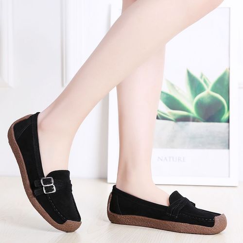 Baskets En Daim Et Cuir Pour Femmes,Chaussures Plates Confortables  Enfiler,Mocassins Abricot Dcontracts,Automne - 41