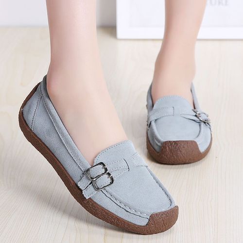Baskets En Daim Et Cuir Pour Femmes,Chaussures Plates Confortables  Enfiler,Mocassins Abricot Dcontracts,Automne - 37
