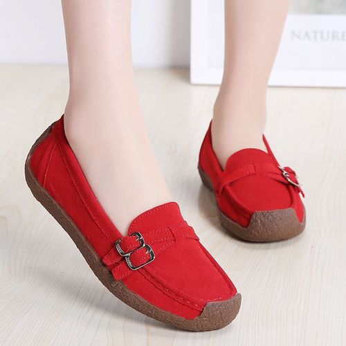 Baskets En Daim Et Cuir Pour Femmes,Chaussures Plates Confortables  Enfiler,Mocassins Abricot Dcontracts,Automne - 37