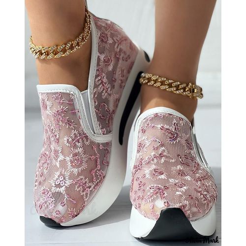 Baskets En Maille Brode Florale Pour Femme,Chaussures  Talons Confortables Et Dcontractes - 39