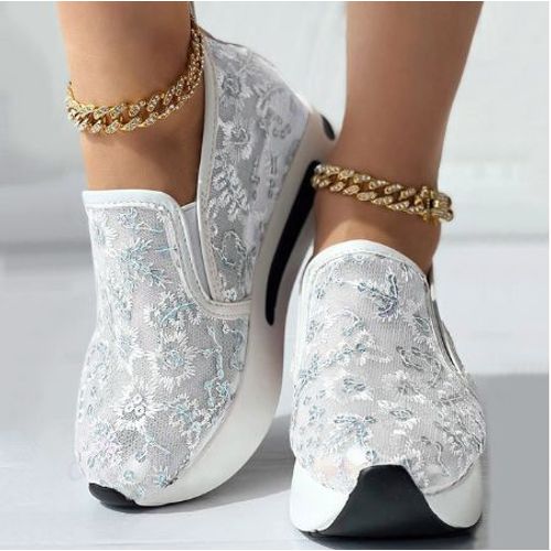 Baskets En Maille Brode Florale Pour Femme,Chaussures  Talons Confortables Et Dcontractes - 39