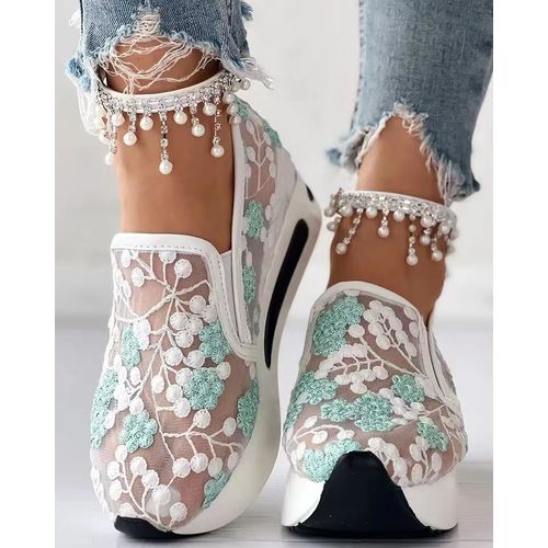 Baskets En Maille Brode Florale Pour Femme,Chaussures  Talons Confortables Et Dcontractes - 40