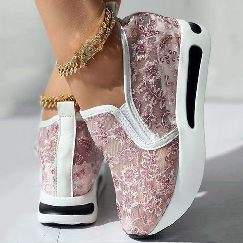 Baskets En Maille Brode Florale Pour Femme,Chaussures  Talons Confortables Et Dcontractes - 35