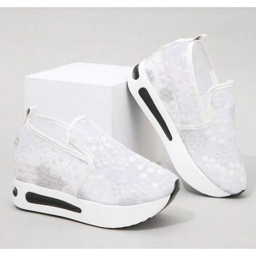 Baskets En Maille Brode Florale Pour Femme,Chaussures  Talons Confortables Et Dcontractes - 35