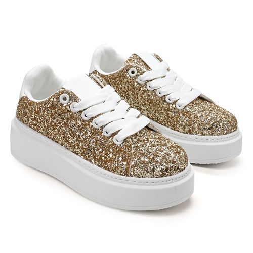 Baskets Femme  Talons Hauts, En Cuir cologique, Glitter, Ps096, Dor 37 Eu